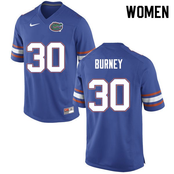 Women #30 Amari Burney Florida Gators College Football Jerseys Blue